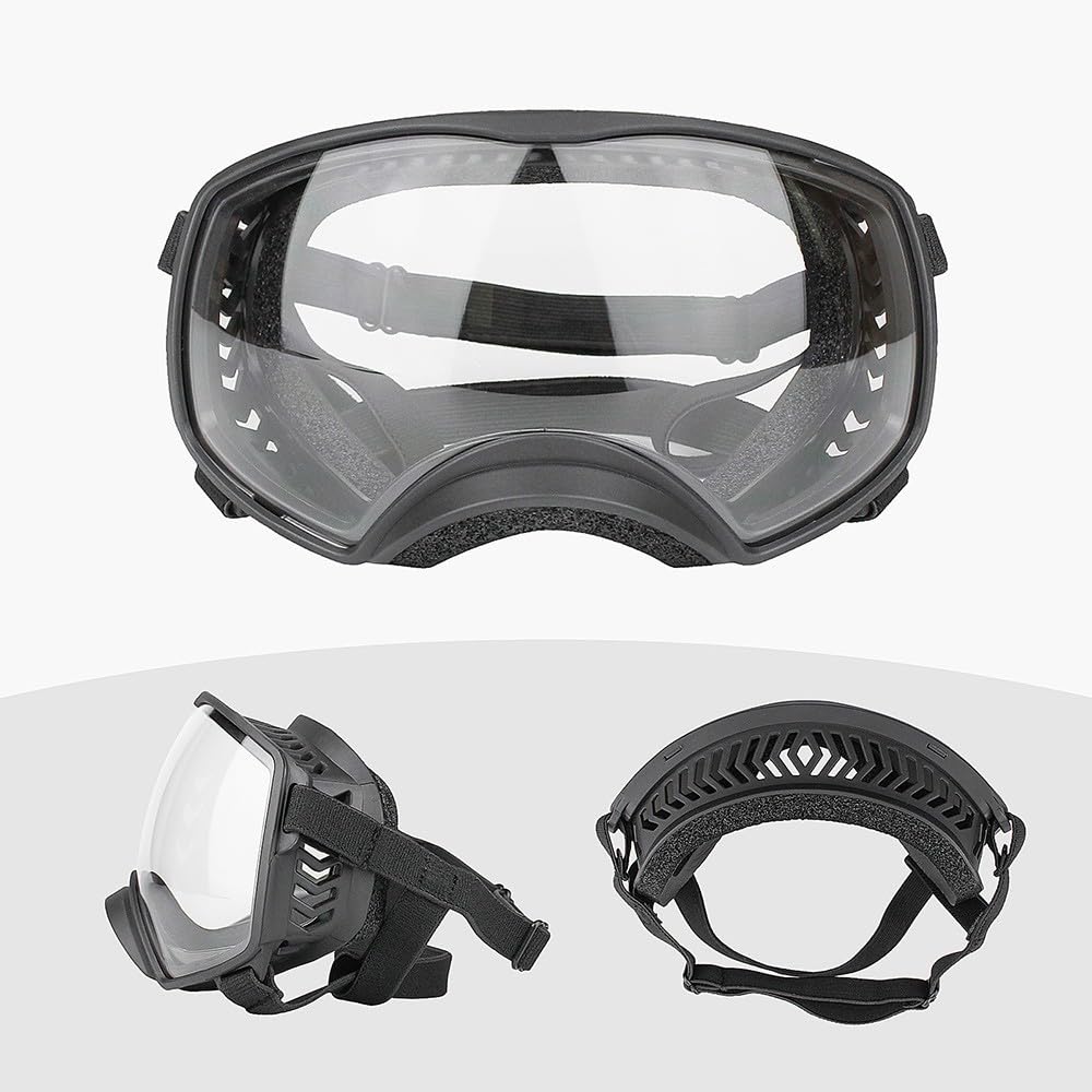 Hundebrille mit Weit Sichtfeld, Große Hunde Sonnenbrille, UV-Schutz Winddichte Schneedicht Hund Fliegerbrille mit verstellbarem Riemen für mittlere und große Hunde