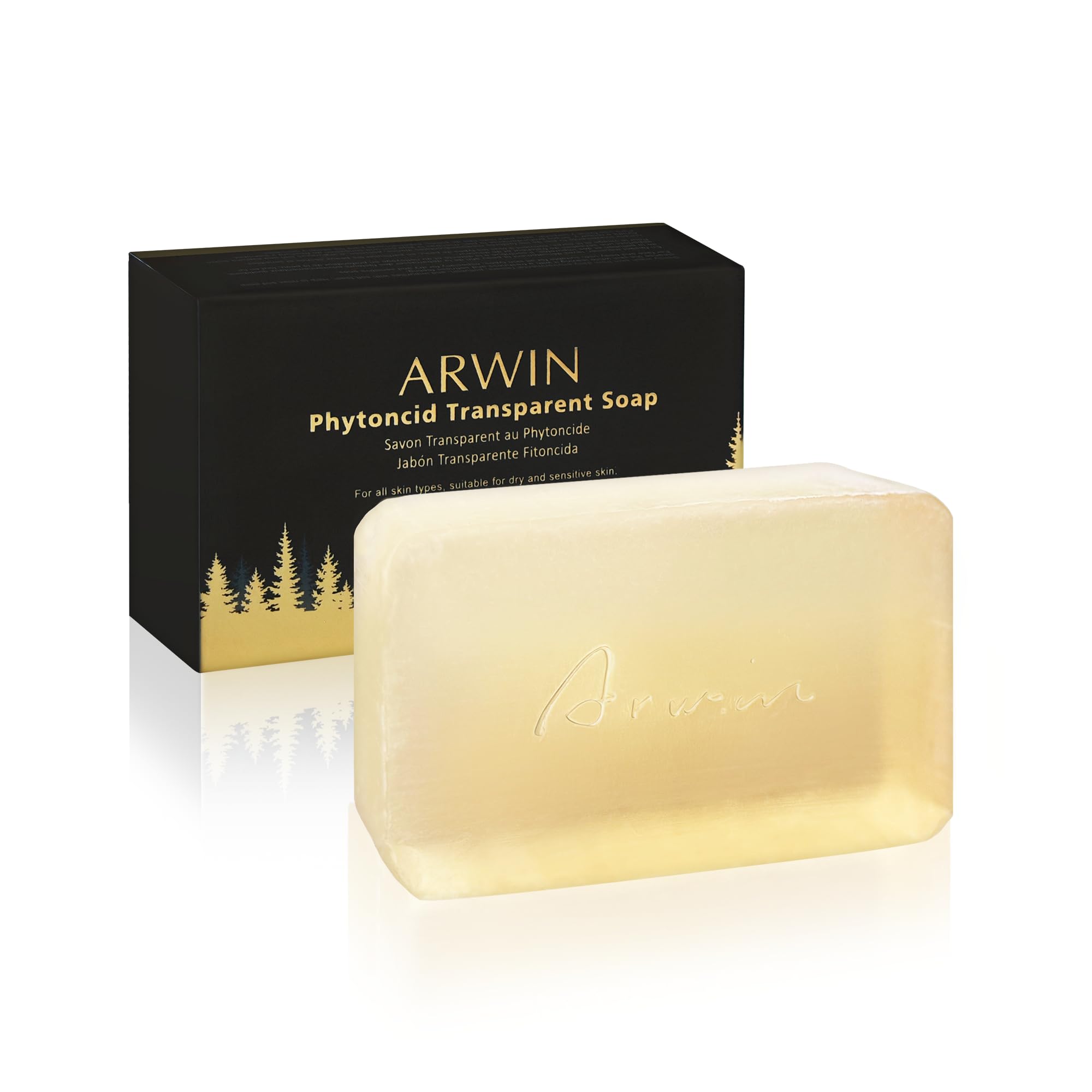 ARWIN Glycerin Soap Bar 180g / 6.3 oz for Face & Body, Natural Transparent Soap for Sensitive Skin, Gentle Cleansing, Hydrating & Soothing with Phytoncide, Japanese Pine Scent, SLS & Triclosan Free