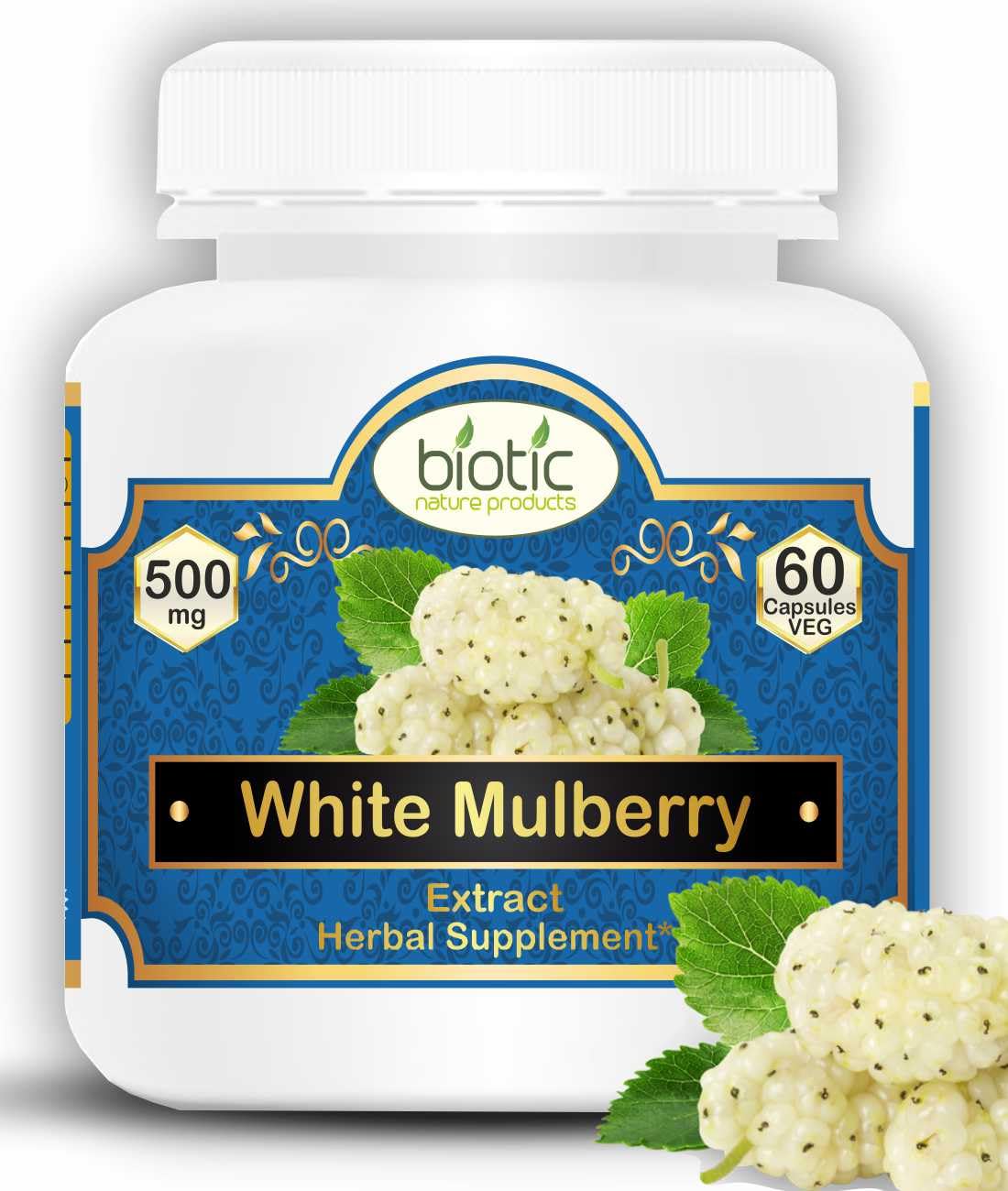 BioticNatural White Mulberry Leaf Extract 500mg Supplement - 60 Veg Capsules