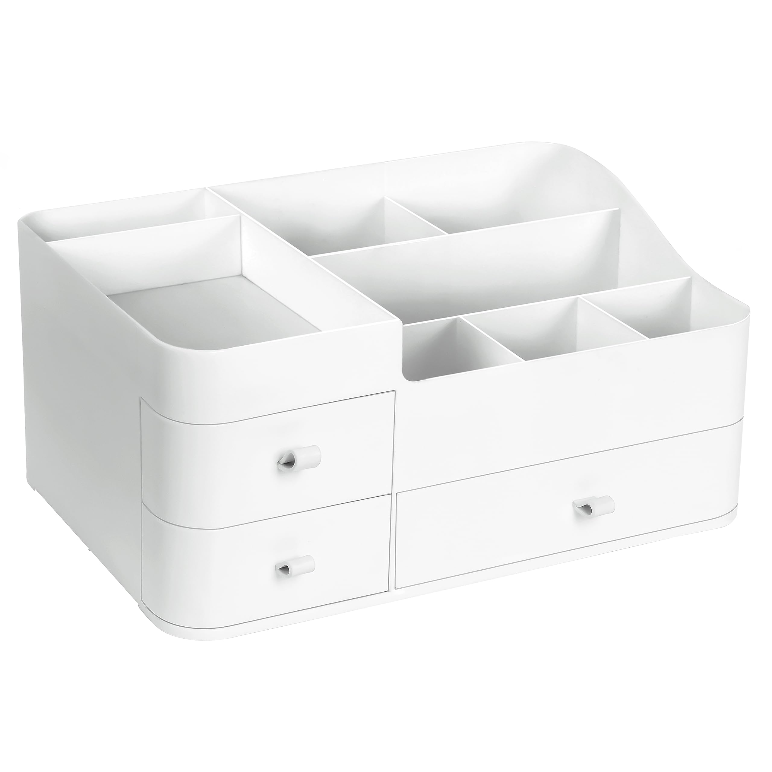 Winter Shore Organizzatore Trucchi Bianco - Grande Porta Trucchi Organizer per Cosmetici, Smalto per Unghie, Skincare - Scomparti Multipli e 3 Cassetti per Rossetti, Ombretti, Pennelli, Profumi