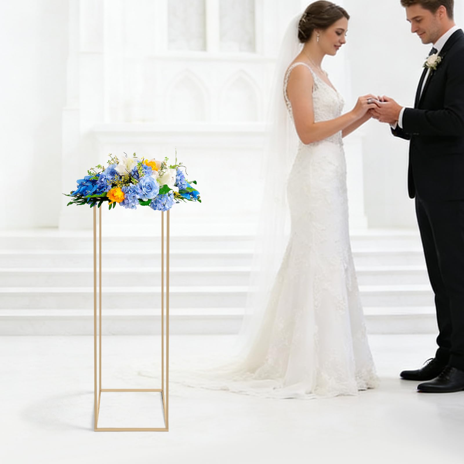 Supporto per fiori in metallo dorato per matrimonio, 100 cm, centrotavola per vasi, con piastre acriliche trasparenti, espositore geometrico per matrimoni, compleanni, feste, decorazioni per la casa