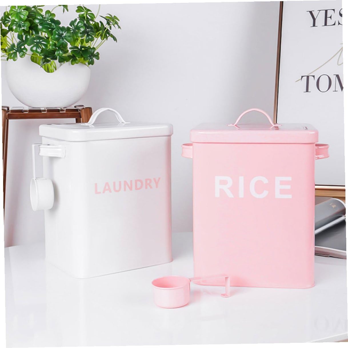 VOSAREA Sealed Pet Food Storage Bucket Large Capacity Iron Rice Container with Measuring Cup Moisture-proof Kitchen Food Sealing Box for Dogs and Cats