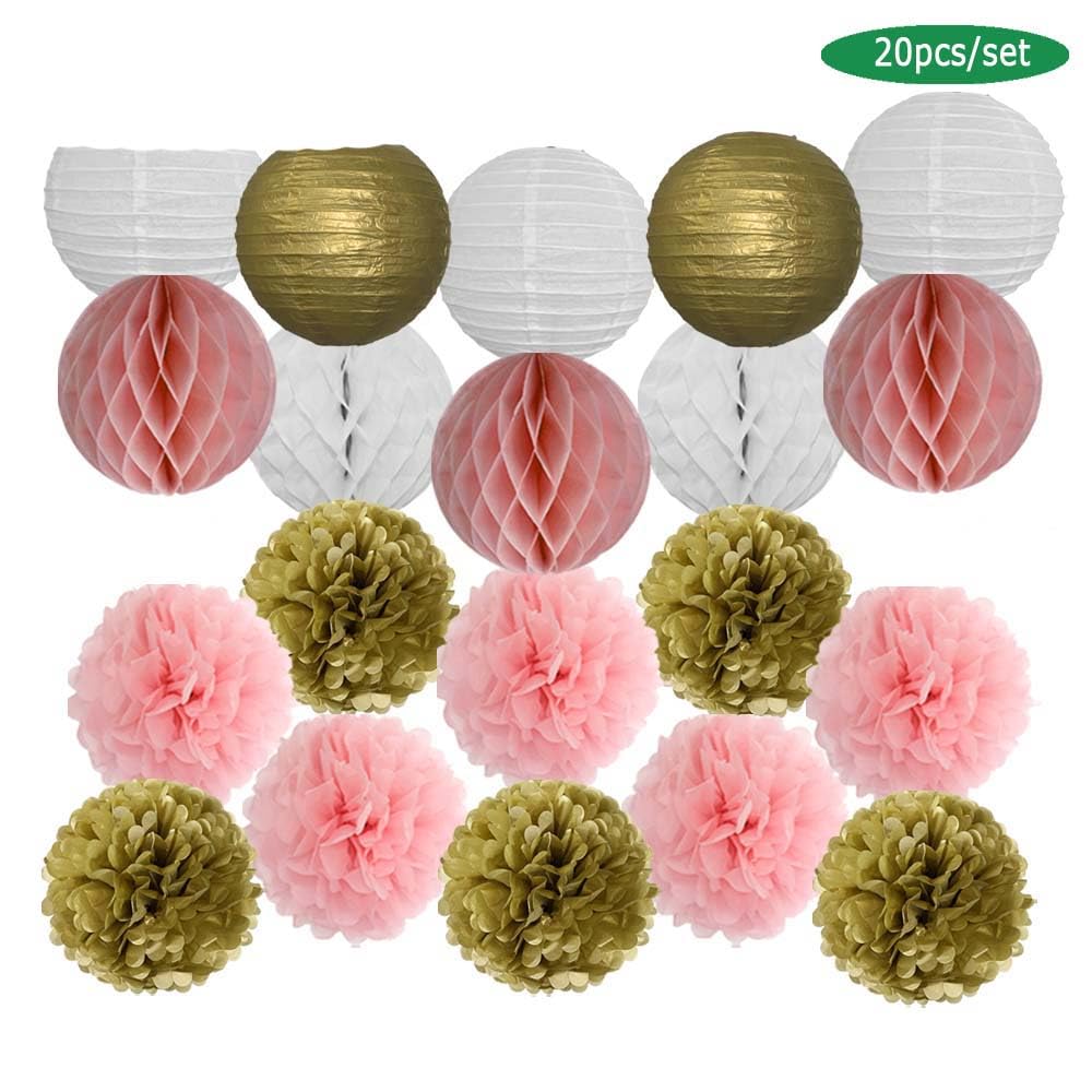 Papierlaterne, rund, für Hochzeit, Party, 15,2 cm, 30,5 cm, Gold, Schwarz, Weiß, Baby, Jungen, Mädchen, Taufdekoration, 18. 30. Geburtstag, Seidenpapier, Pompon, Silber, Rot, Set, ca. 25 cm