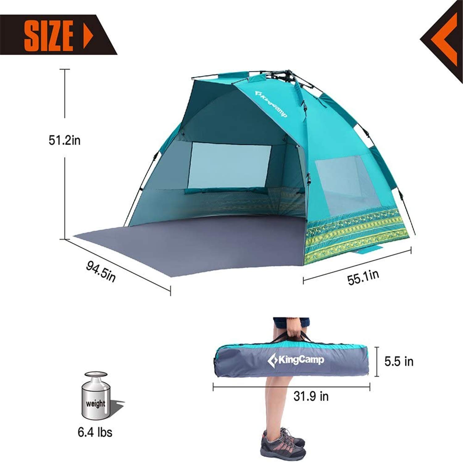 Buy KingCamp Instant Beach Tent Extra Large Sun Shelter with Extention