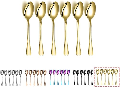 Kyraton Juego de 6 cucharas de café doradas de cobre chapado en titanio y acero inoxidable de 5.5 pulgadas