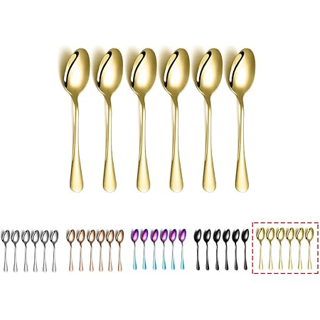 Gold Coffee Spoons, Kyraton 5.5" Espresso Spoons Titanium Plating Copper Tea Spoons, Stainless Steel Small Mini Spoons, Tiny Spoon Set For Parties, Wedding Pack of 6