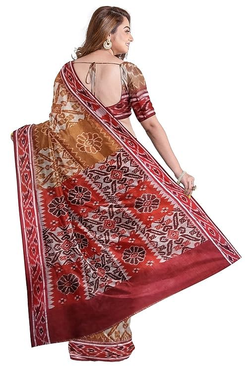 Image of Ikat Women's Cotton Saree, Handmade Pure Cotton Khandua Saree, Ikkat Orissa Traditional Handloom Saree without Blouse