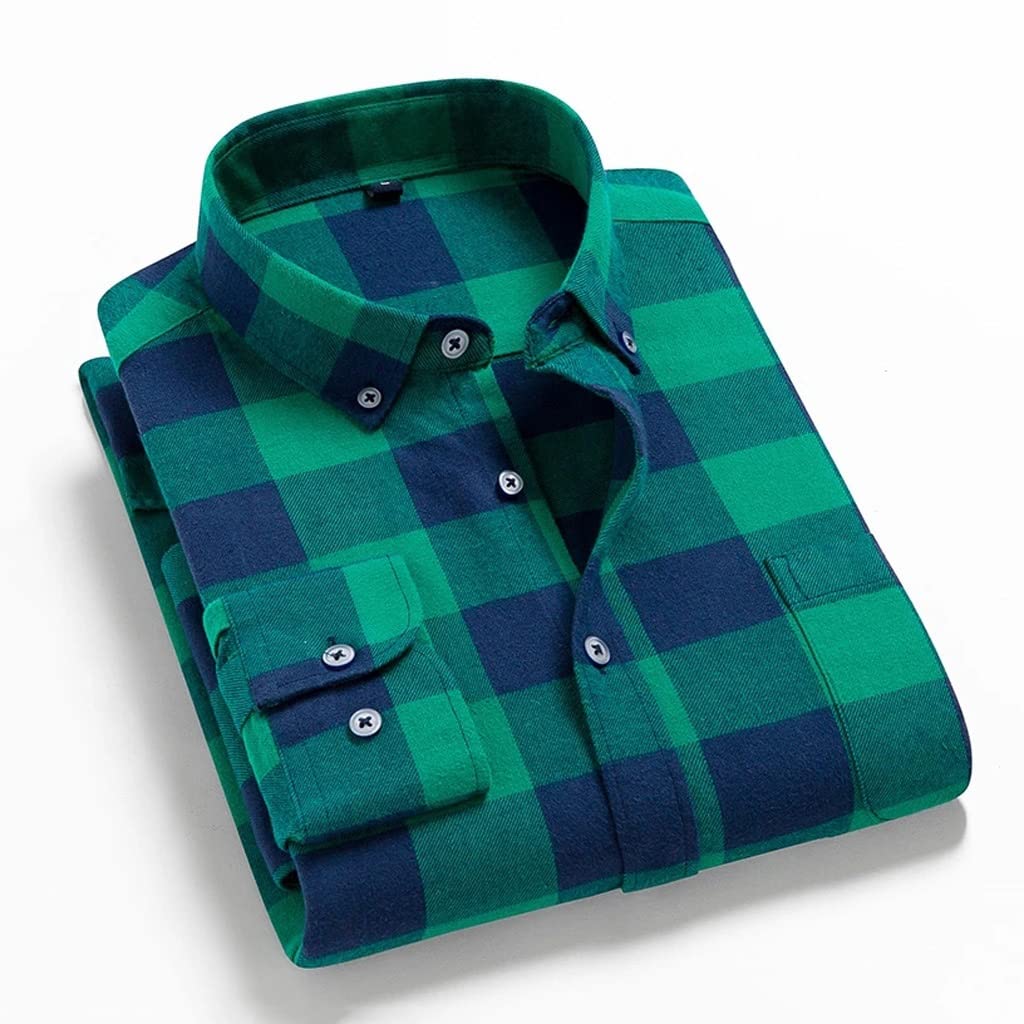Camicia a Quadri da Uomo in Cotone Camicia Casual da Uomo a Maniche Lunghe da Uomo Camicie Sociali Maschili Flanella (Color : B, Size : Asian Size L)