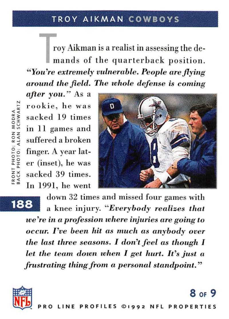 wadadon(プロフ必読)ページ Amazon.com: 1992 Pro Line Profiles Football #188 Troy Aikman