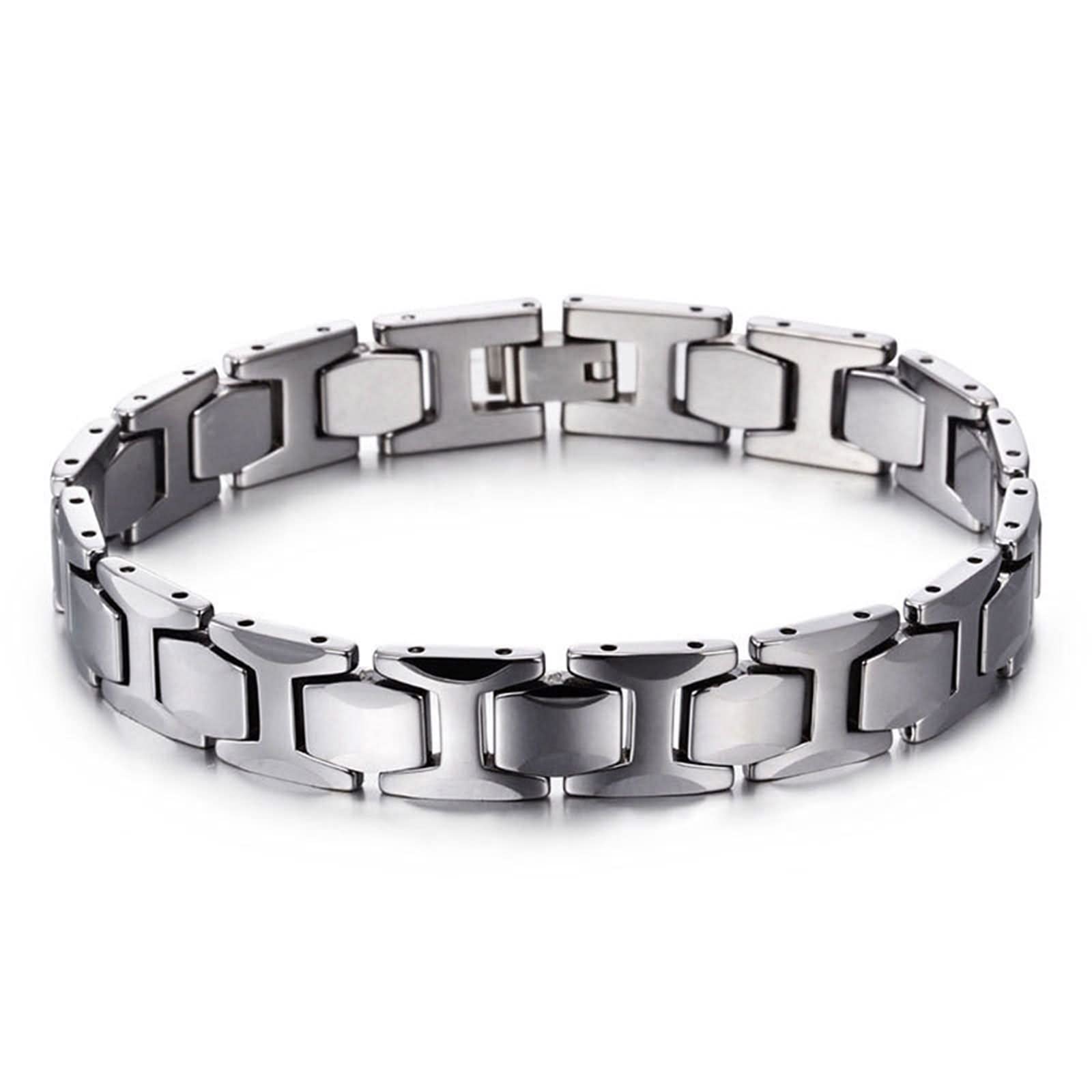 Metalowe bransoletki dla mężczyzn, biżuteria ze stali nierdzewnej dla mężczyzn bransoletka magnetyczna srebrna stal nierdzewna 205 x 11 mm