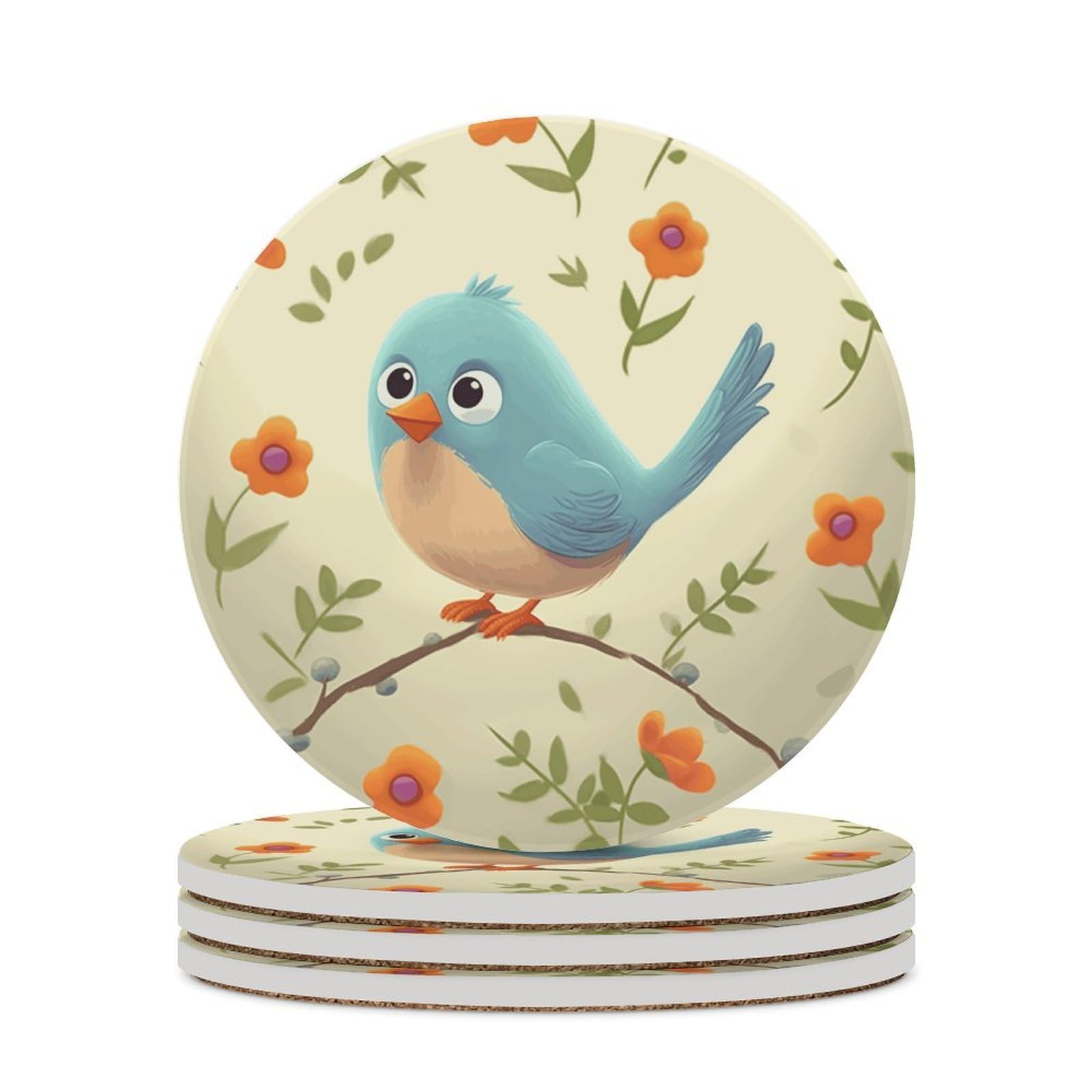 Cute Bird Coaster with Cork Base Drink Coasters for Coffee Table Decor Modern Cup Coasters with Non-Slip & Heat-Resistant Cute Ceramic Table Coaster for Home Dining