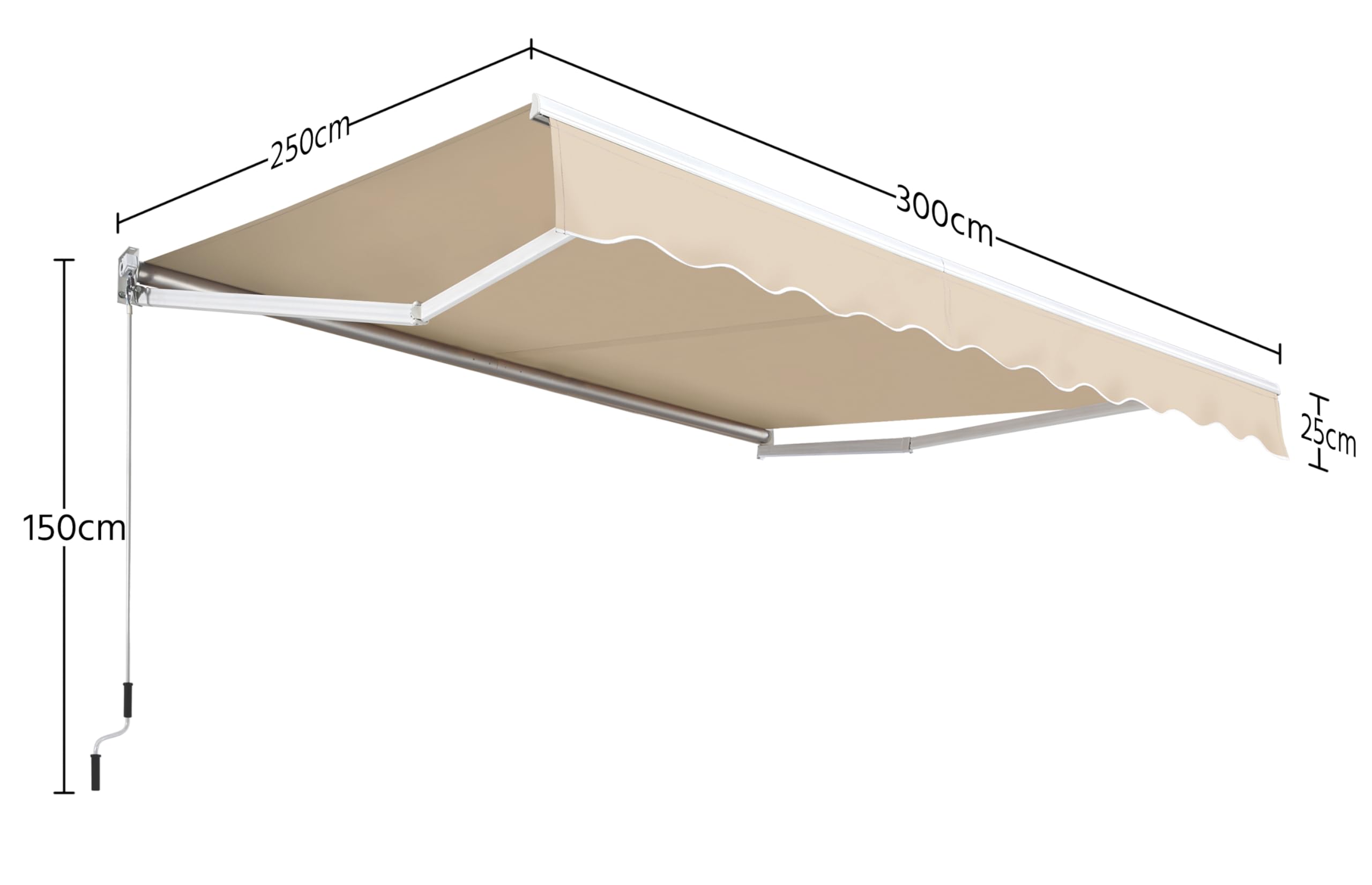 Yaheetech Toldo Articulado Retráctil Exterior 300x250 cm para Balcón Beige | Impermeable y Protección UV, con Manivela, Estructura de Aluminio, Ángulo Ajustable Adecuado para Balcón, Terraza, Patio