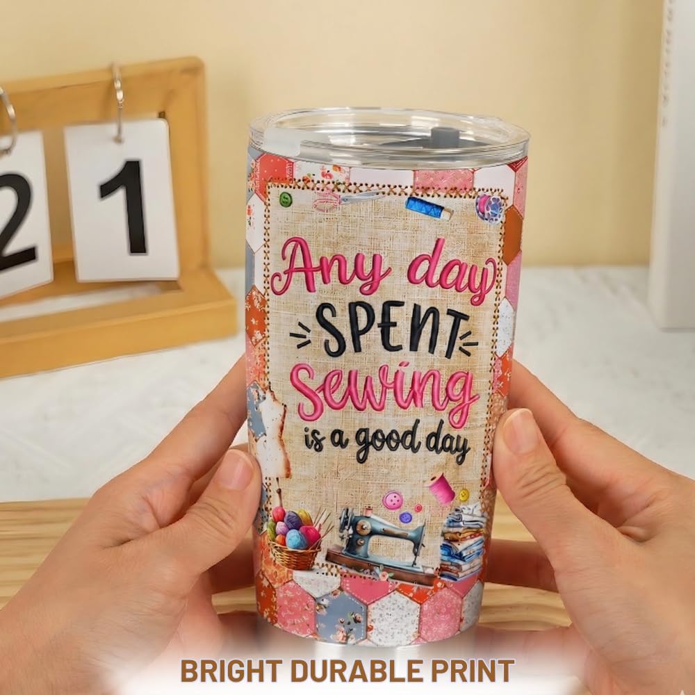 Sewing Gifts for Women, 20oz Vacuum Insulated Stainless Steel Coffee Tumbler, Inspirational Gifts for Sewing Lovers, Insulated Travel Mug with Lid and Straw, Vintage Quilting Gifts for Women image 4