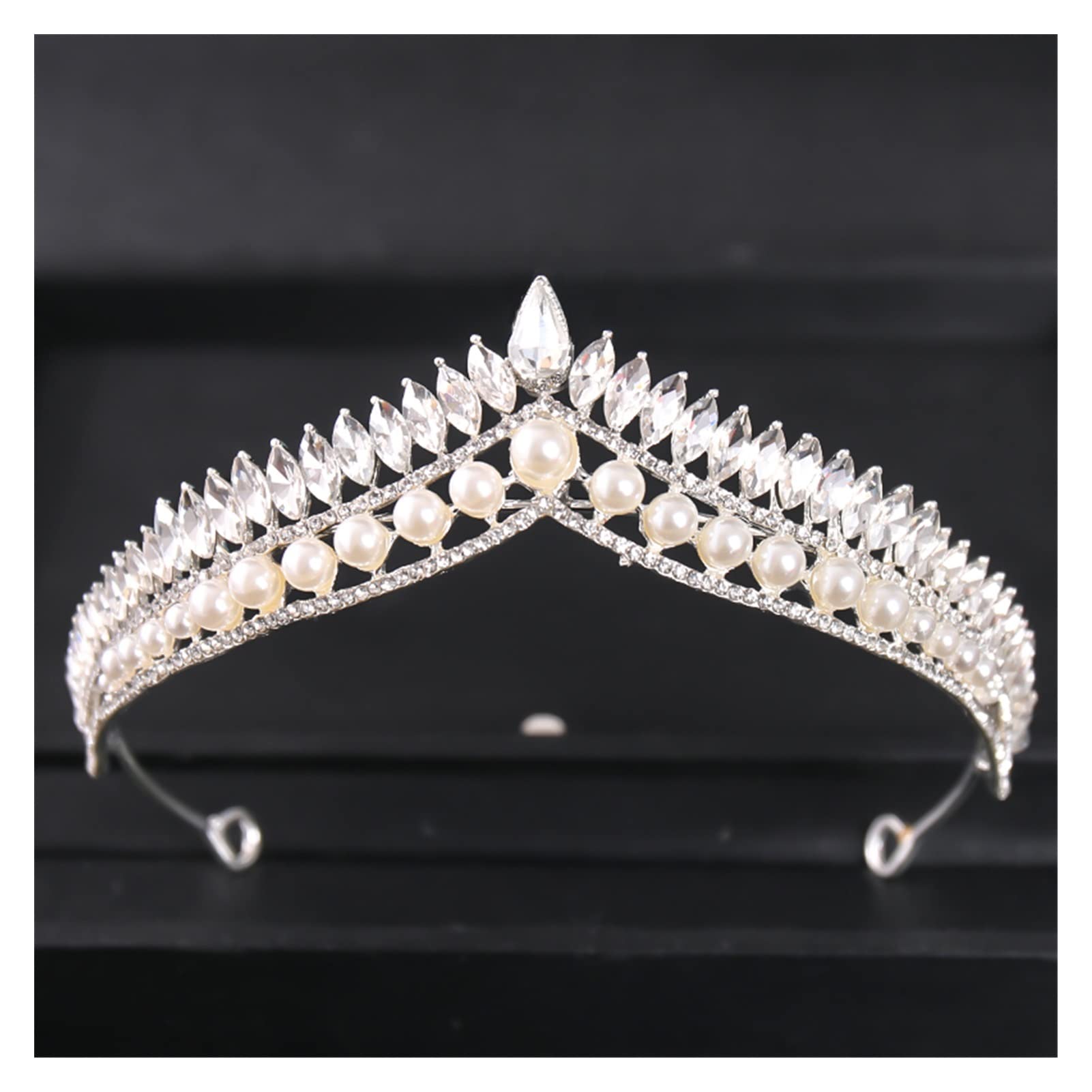 Barocke Vintage Perle Kristallkrone Tiara Strass Prom Diadem Stirnband für Frauen Braut Hochzeit Haarschmuck Schmuck Geschenk Tiara (Metallfarbe : Gold)