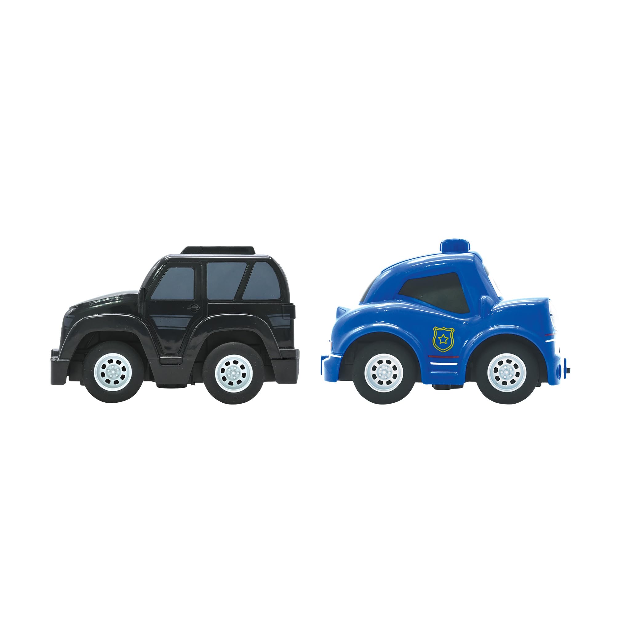 Lexibook Crosslander® Twin, Set di 2 auto radiocomandate (auto della polizia, auto dei ladri), fino a 12 km/h, effetti sonori e luminosi, 2 telecomandi, nero/blu, RC12