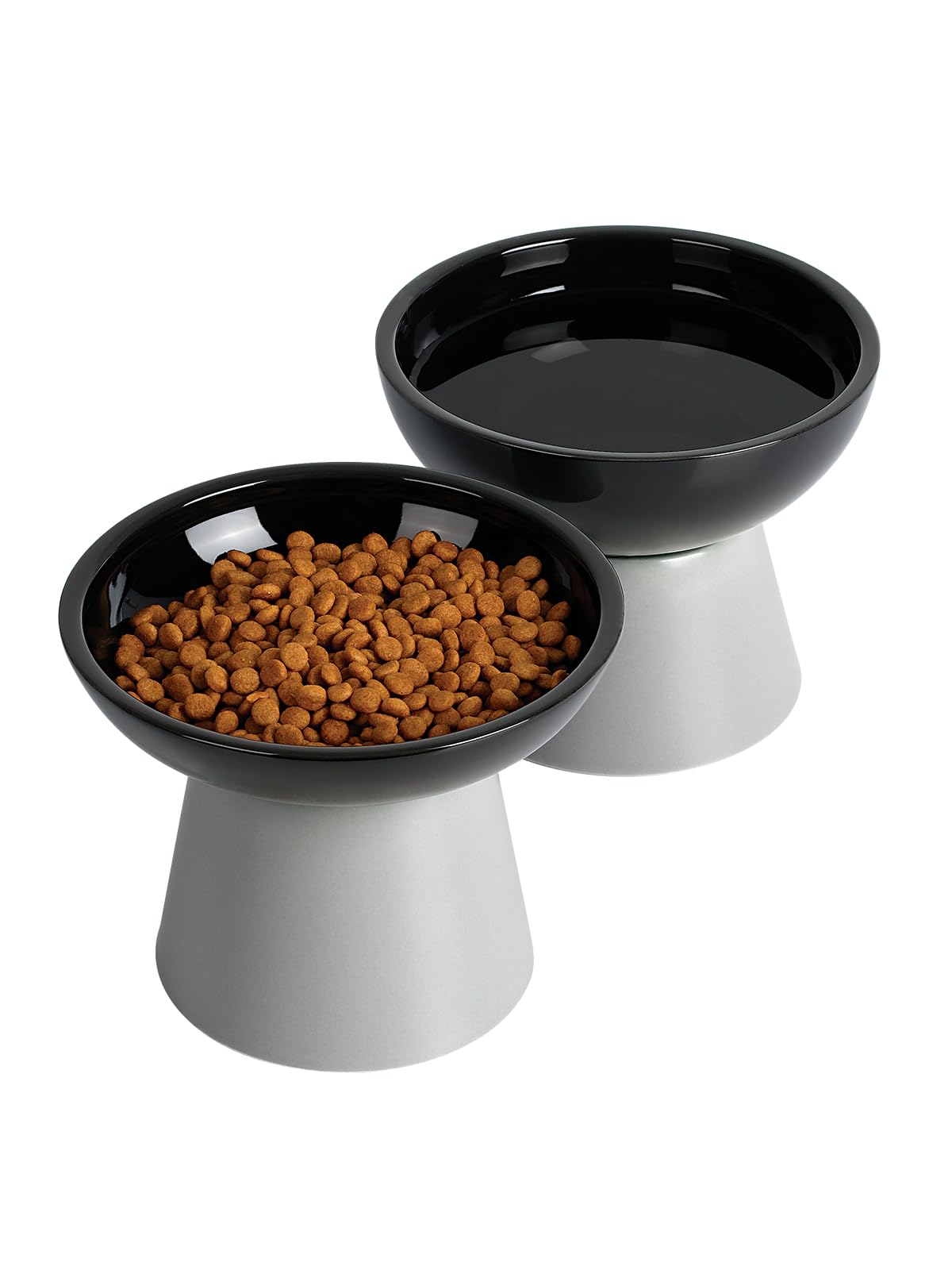 LoeJan Lot de 2 gamelles surélevées pour Chat - Mangeoire en céramique Extra Large et surélevée - Gamelle Anti-vomissement sans Moustaches - pour Chatons Adultes et Petits Chiens (Noir)