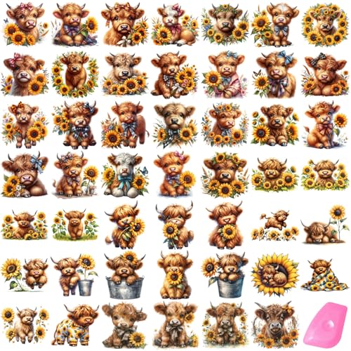 STWOICL 48 Sheets Rub on Transfers for Crafts and Furniture Rub on Transfer Stickers Decals for Wood 2.5 * 2.5inch (Highland Cow)