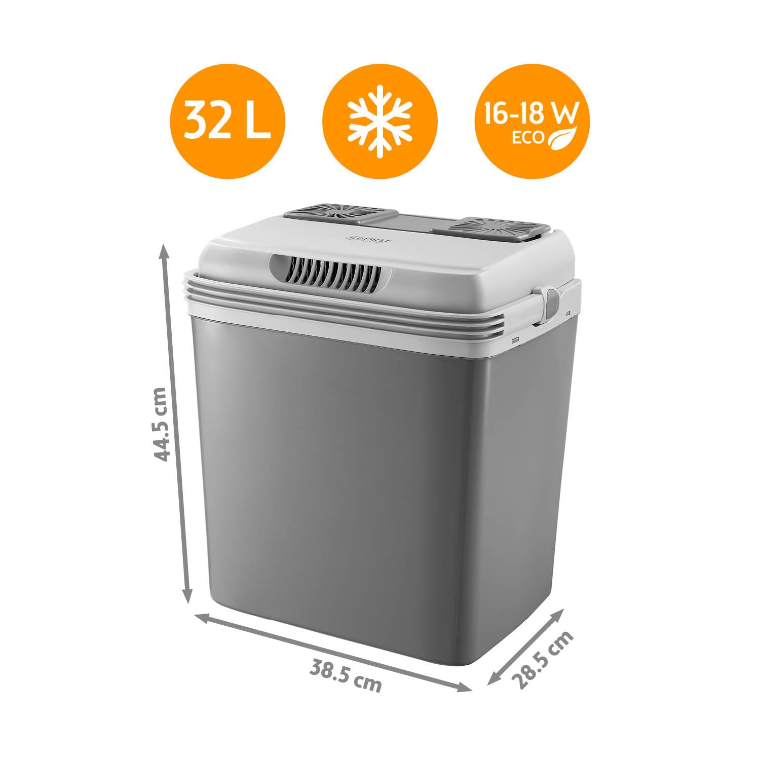 TZS First Austria - Termoelektryczna lodówka podróżna 25 l – wydajność chłodzenia 18 stopni – 230 V/12 V/USB-C PD 3.0 – przenośna minibar do samochodu i na kemping – szara/jasnoszara