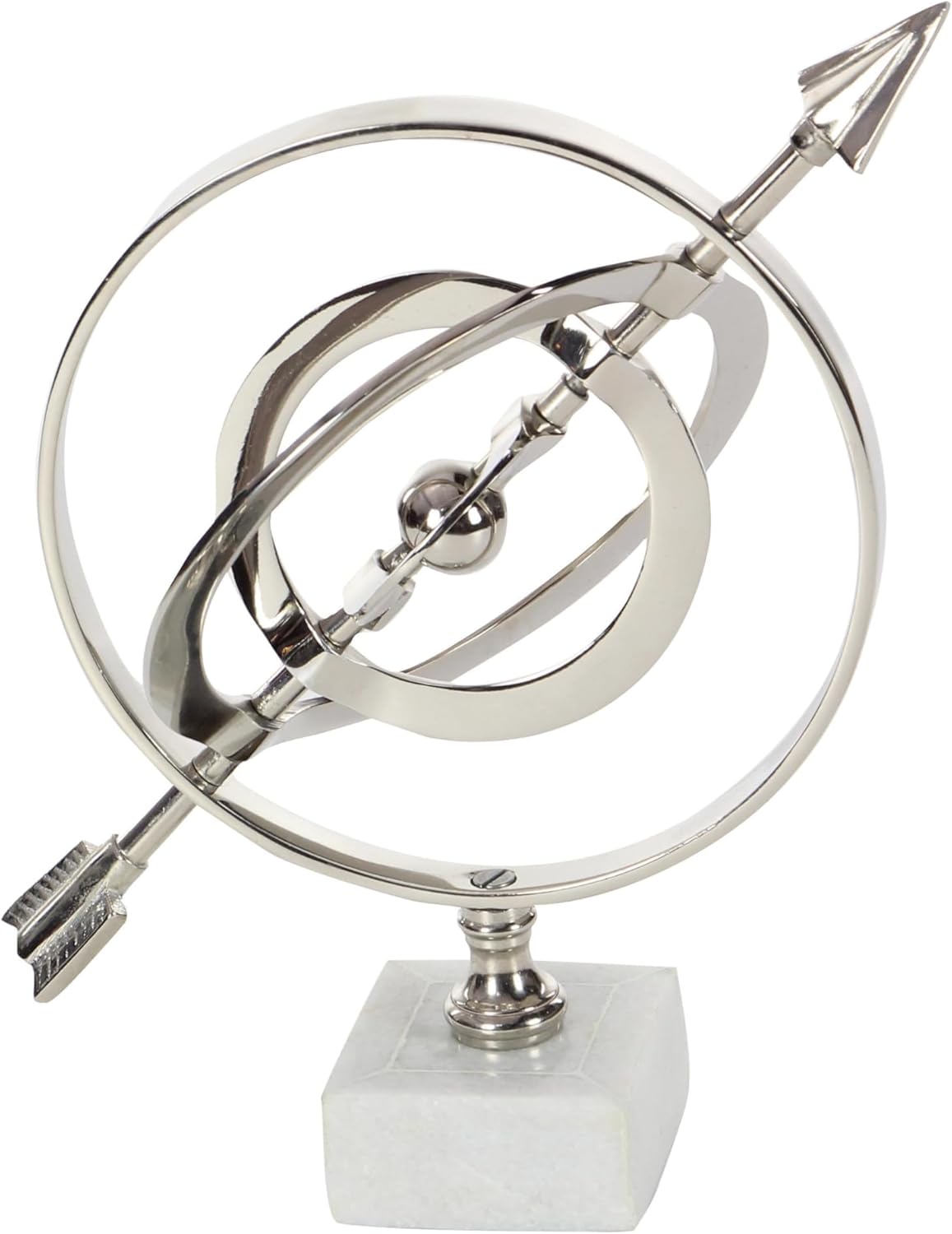 Deco 79 Aluminum Armillary Globe with Marble Base, 10" x 7" x 12", Silver