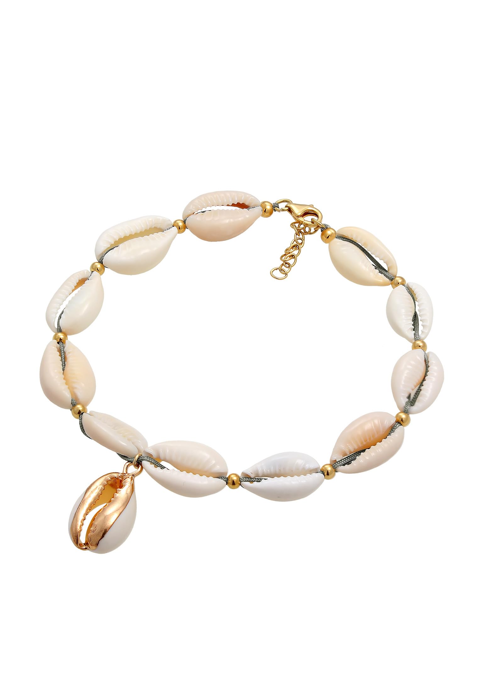 Elli Fußschmuck Damen Fußkettchen Sommer Trend mit Kauri Muscheln in 925 Sterling Silber Vergoldet