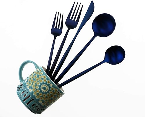 Miniatura 6 de Gugrida - Juego de cubiertos de acero inoxidable 1810, 5 piezas, acabado color negro mate, para cubiertos de viaje, camping, oficina o escuela, apto