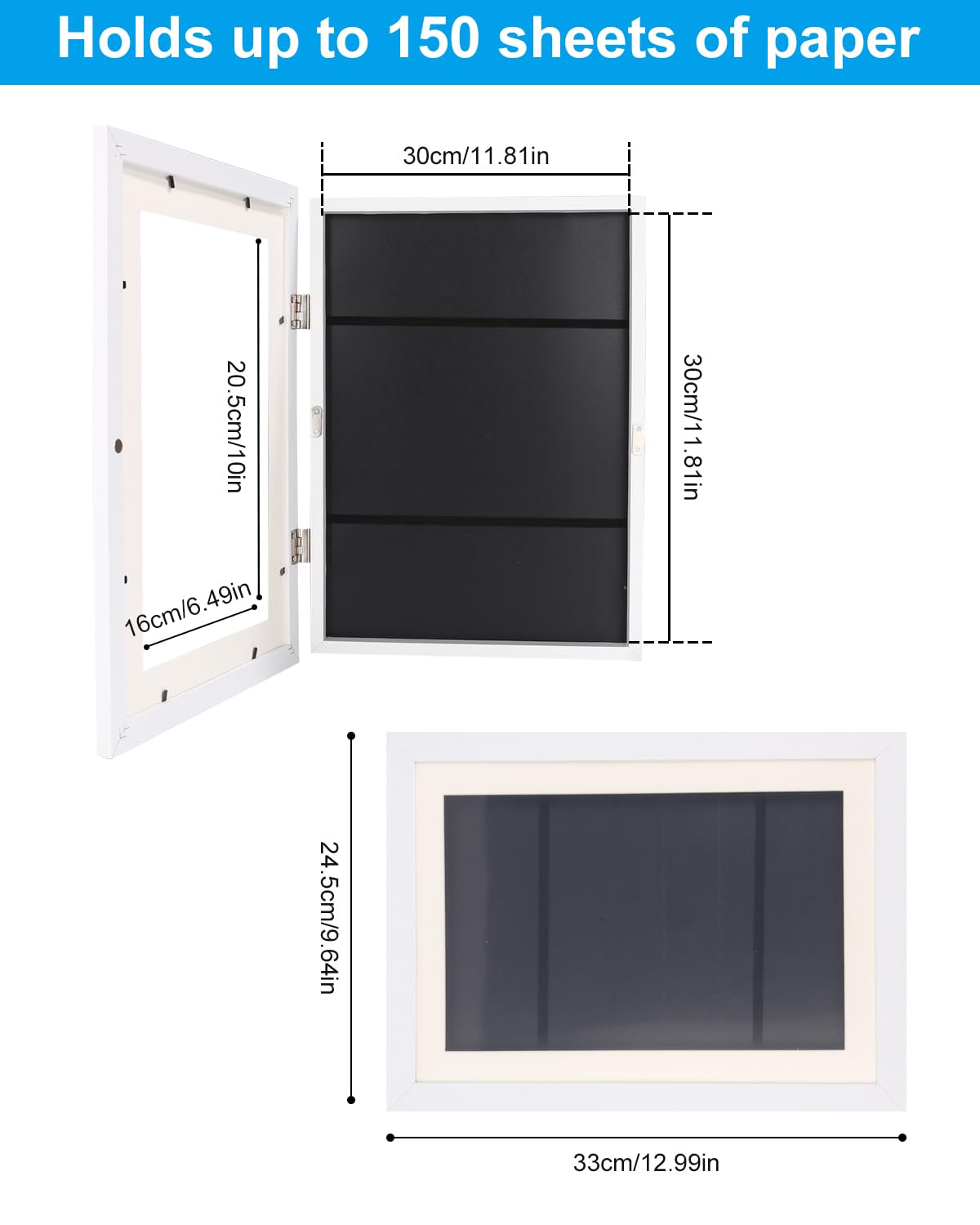 LEAZZLE Cornici artistiche per Bambini da 2 Pezzi,Cornici per Disegni per Bambini A4 Cornice d'Arte per Bambini con Apertura Frontale,punti metallici antitraccia (bianco)