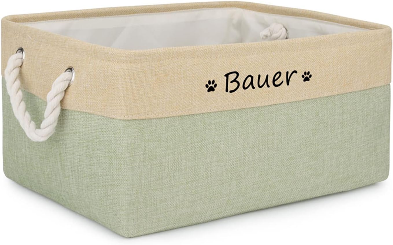 gors Personalized Pet Toy Storage Basket Pet Toy Box Foldable Dog Cat Custom Name Toys Container Dog Accessories Pet Supplies (Green,41x32x21cm)