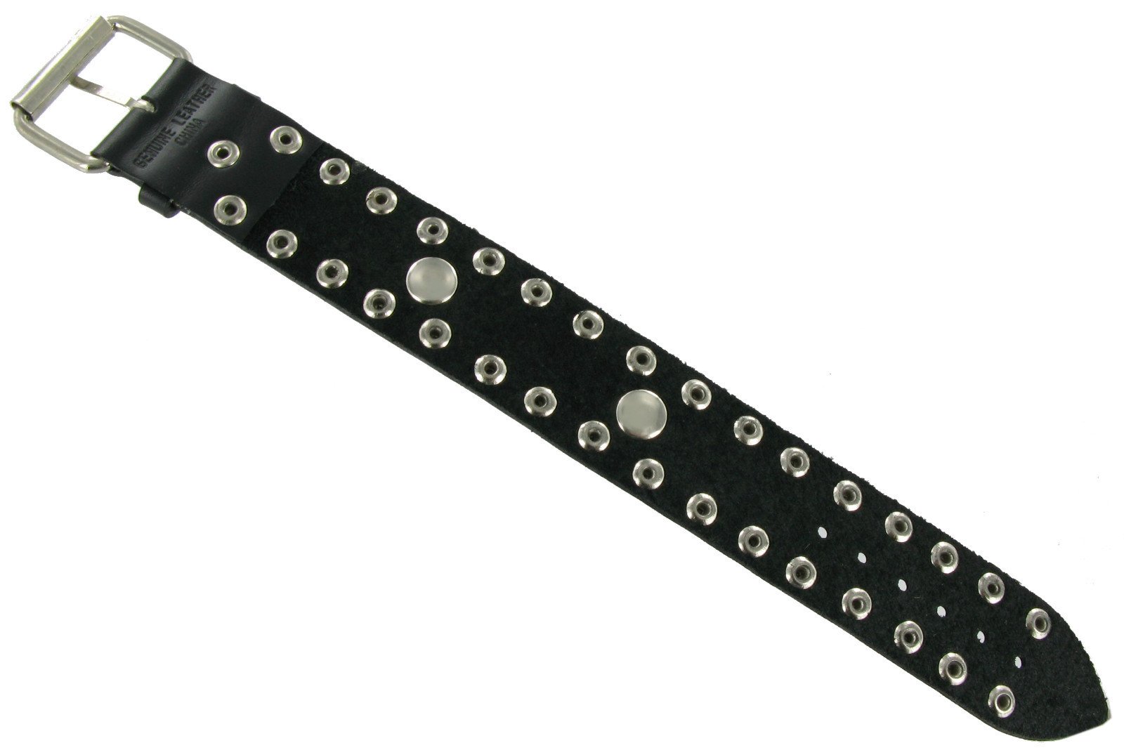Milano 14-16mm WB Wide Military Style Cuff Metal Round Stud Leather Black Watch Band Strap
