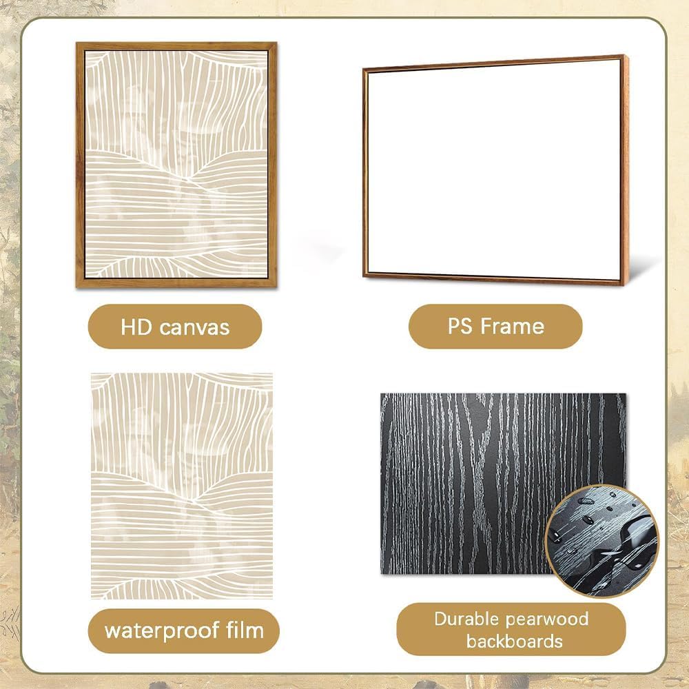 ARTZIO Framed Canvas Wall Art–Abstract Mid‑Century Minimalist Boho Vintage Set of 2 Beige Prints,Ready to Hang for Living Room,Bedroom, Bathroom & Office–16×24″