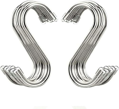 Paquete de 20 ganchos en forma de S de 3.4 pulgadas de acero inoxidable para colgar en cocina, taller, baño, jardín