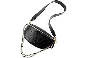 Black Leather Chain Belt Bag for Women