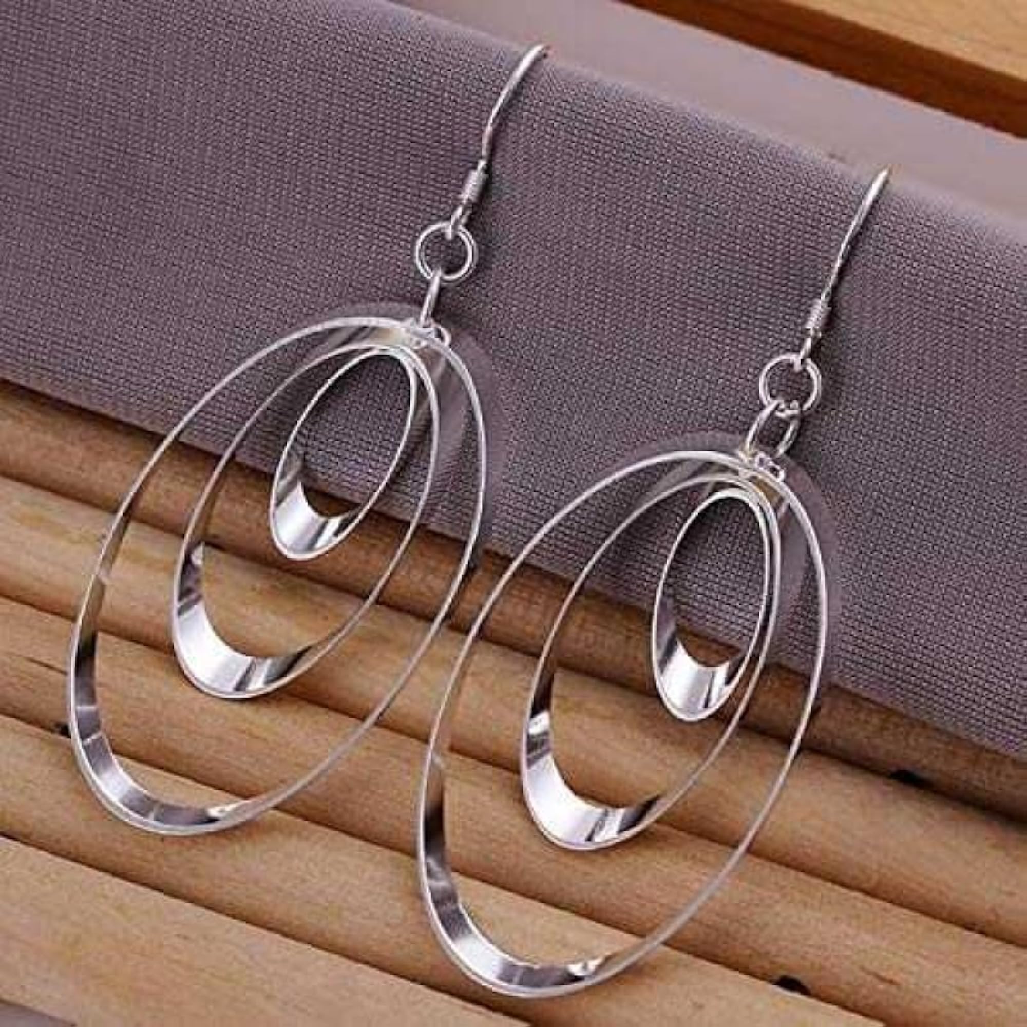 Plated Concentric Oval Drop Dangle Earrings