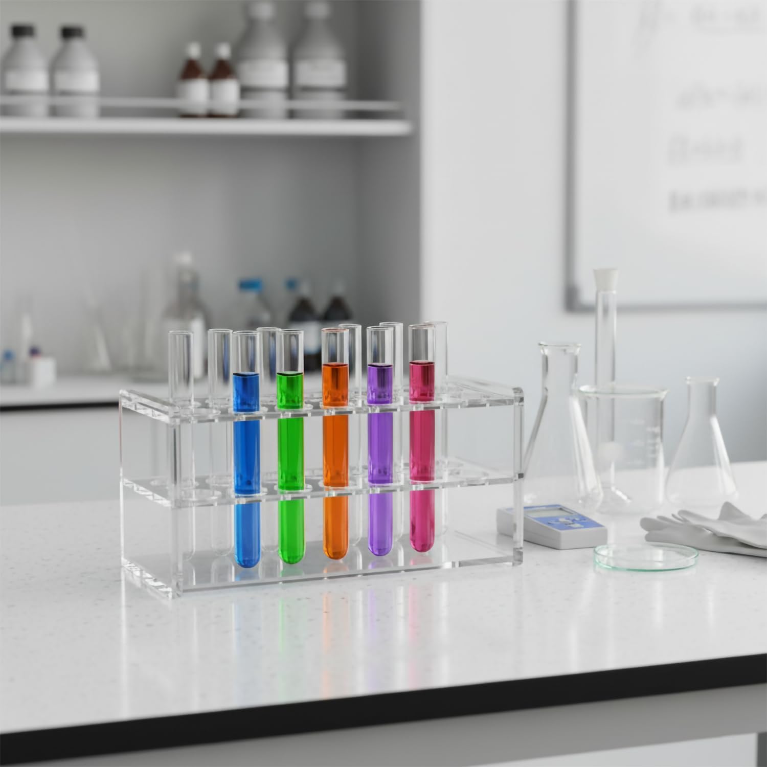 Clear Acrylic Test Tube Rack – Thickened 4.5mm 18-Hole (17mm) Holder for 10ml & 15ml Tubes, Pens, Markers – Transparent Lab & Desk Organizer (Clear - 18 Holes)