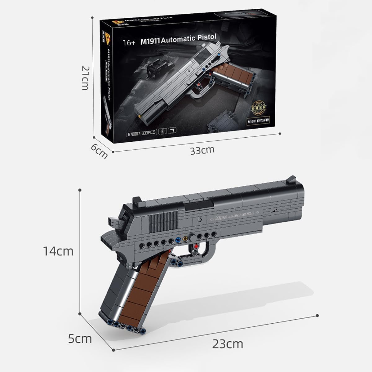 Building Blocks Gun Set, 333 Pcs M1911 Automatic Pistol Model Kits, Military Blaster Weapon Gun Bricks Kit Toy for Teenagers and Adult