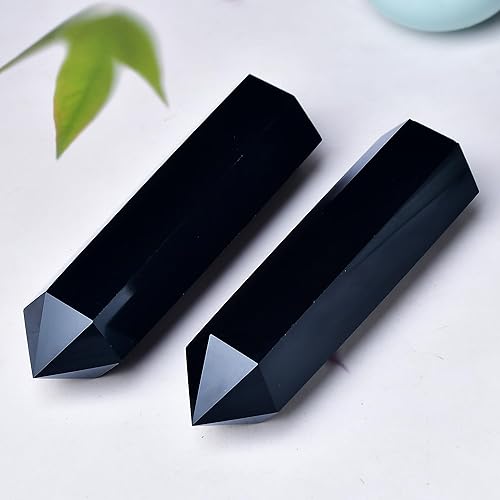 Miniatura 4 de Torre de cristal de obsidiana negra grande de 6 pulgadas, varita de cristal curativo natural, 6 chakras facetados, punto de cristal de reiki,
