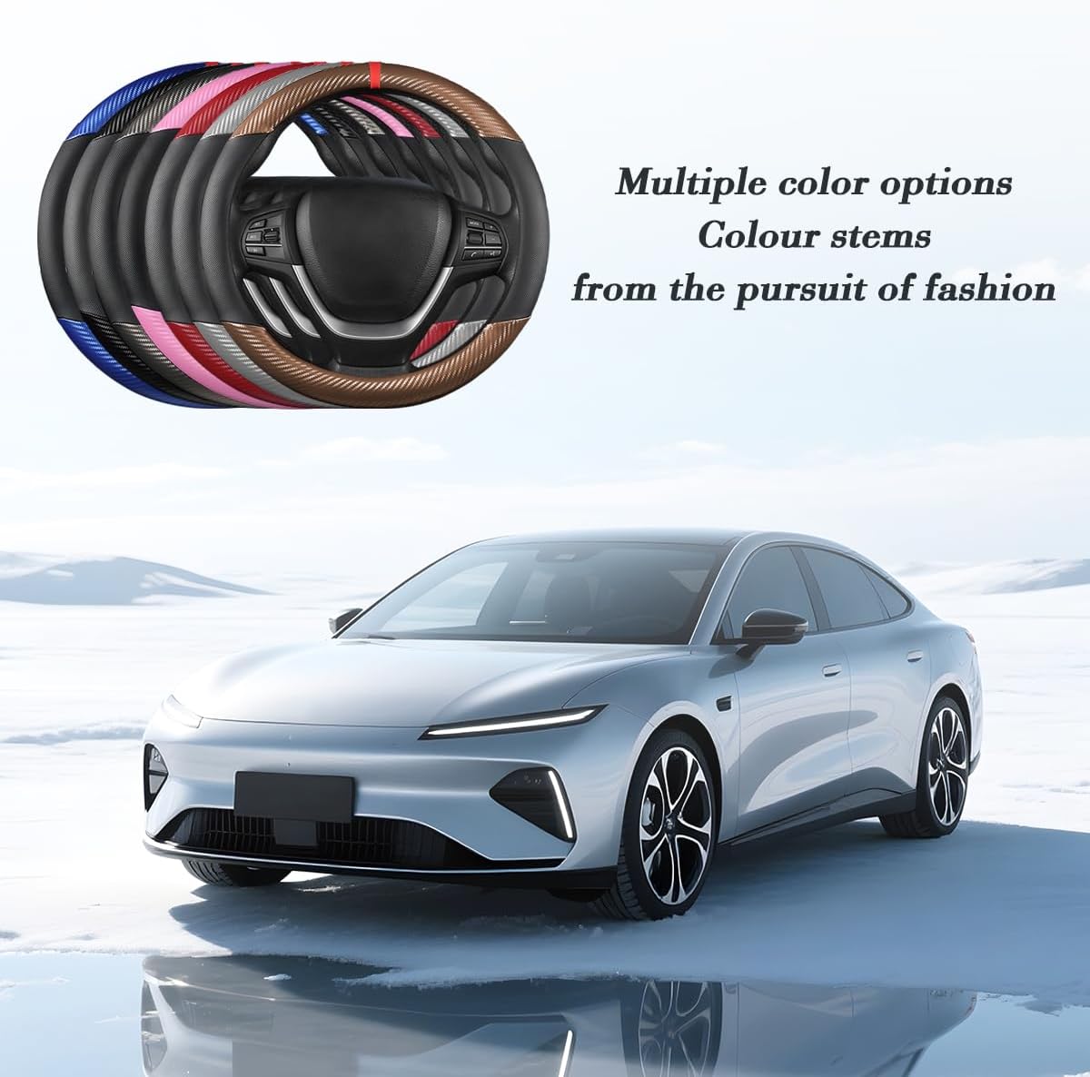 Car Steering Wheel Cover, 14.5-15" Carbon Fiber Vehicle Steering Wheel Protector with Non-Slip Lining, Breathable Auto Interior Decoration Accessories, Universal for Vehicles (Black)