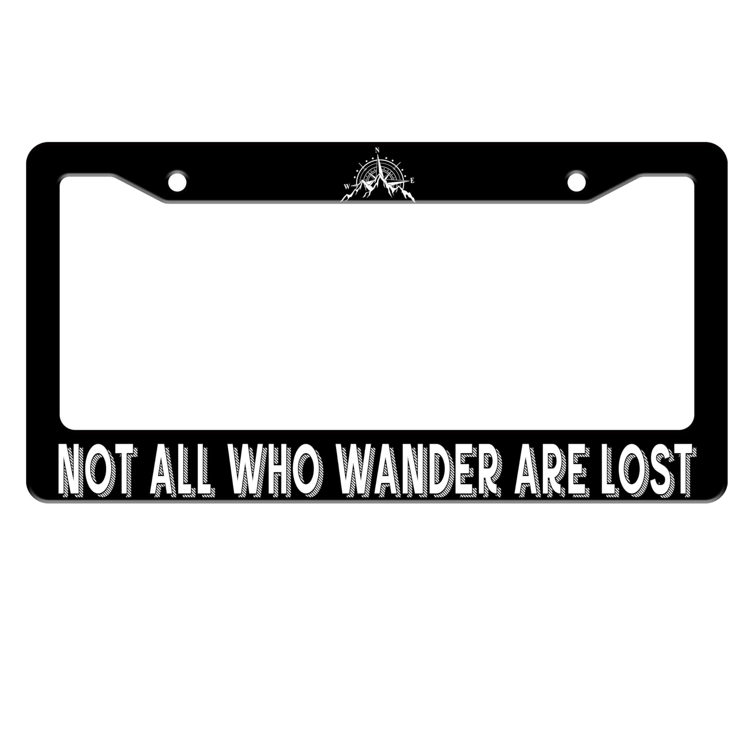 Not All Who Wander are Lost License Plate Frame Mountain Compass Stainless Steel License Plate Holder for Front or Rear Car Tags Funny for Car