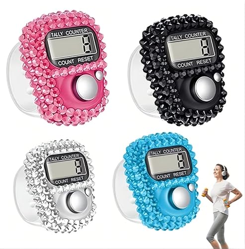 Mozff 4Pcs Electronic Tally Counter with Display, Resettable Portable Electronic Finger Counter for Golf, Track and Field, Lap Counting (Four Colors)