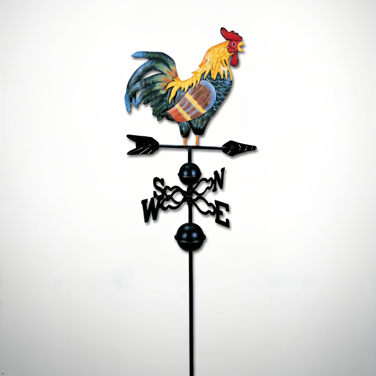 Segnavento in ghisa con ornamento a forma di gallo, indicatore di direzione del vento in metallo alto 119 cm, per decorazione giardino, cortile e patio, stile rustico, accenti esterni per proprietari