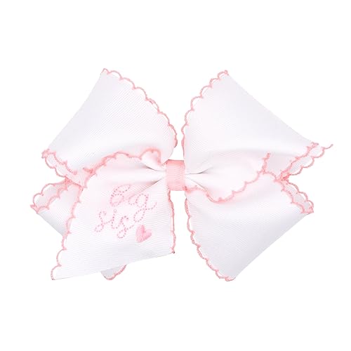 Wee Ones Clip de pelo bordado para niña con lazo para el cabello WeeStay antideslizante, tamaño pequeño King, bordado grande