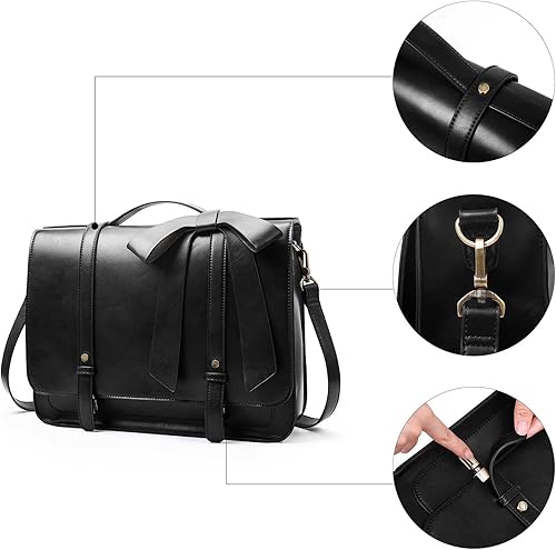 Miniatura 3 de ECOSUSI Maletín para mujer, mochila de mensajero de cuero sintético de 14 pulgadas, bolsa para computadora portátil, bolsa para computadora