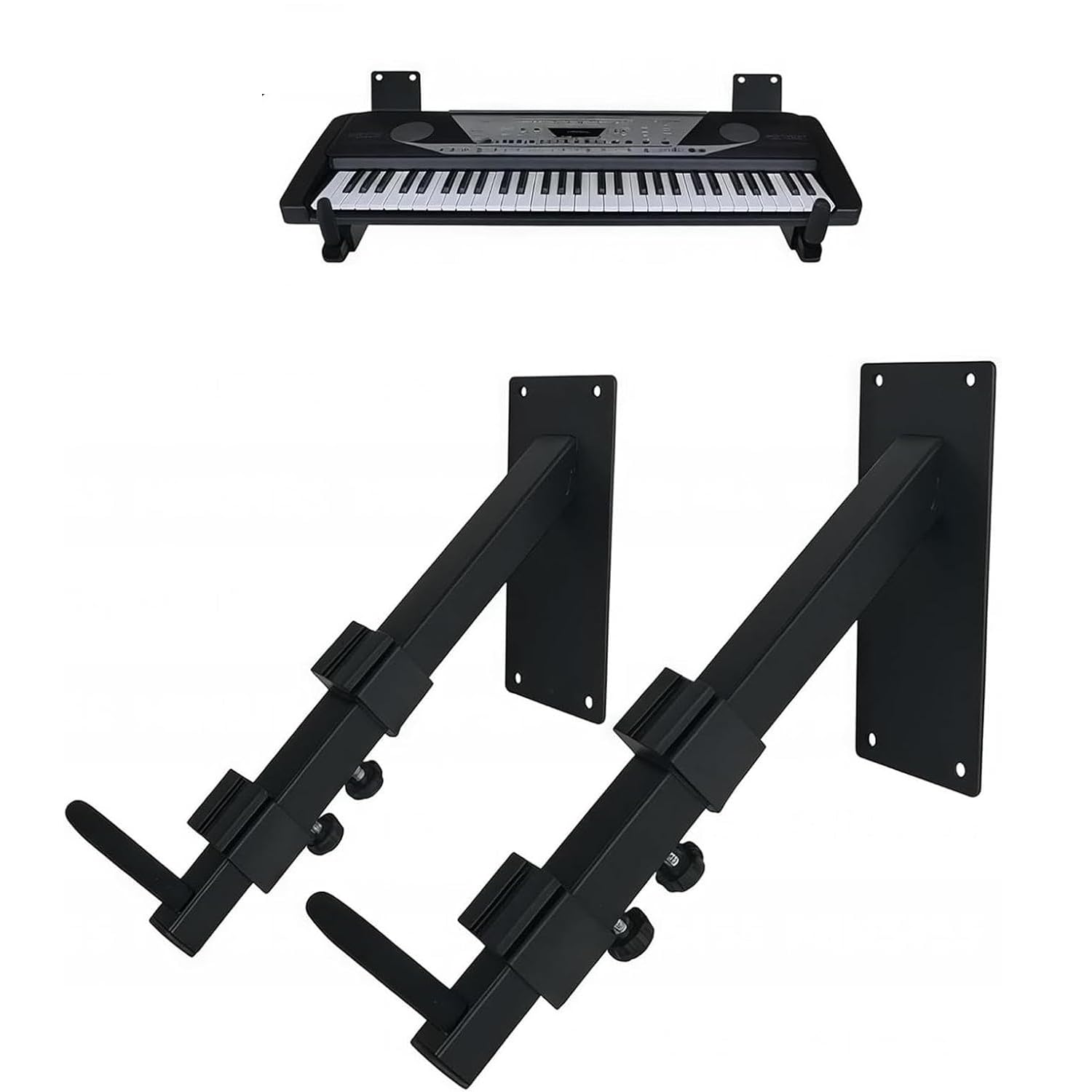 Lot de 2 Supports Mural pour Clavier, Universel Crochets Muraux pour Clavier Électronique Guitare et Banjo, Support Mural avec Bras Télescopiques, Compatibles avec les Instruments de Musique