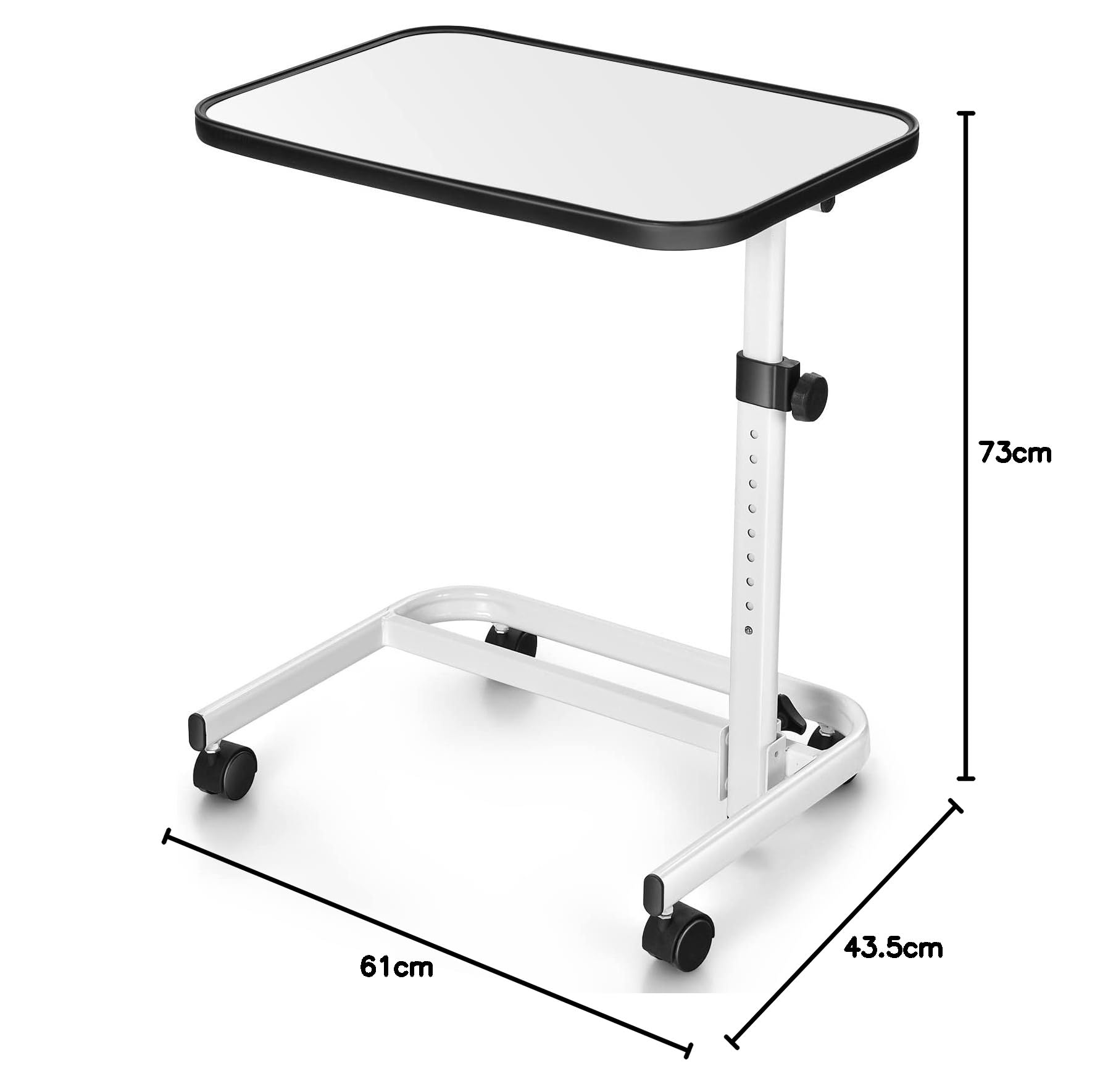 COSTWAY Table de Lit avec roulettes Verrouillables, Réglable en Hauteur, Rangement Pliable, Plateau Inclinable 180°, pour Lit Médicalisé, Charge 20kg