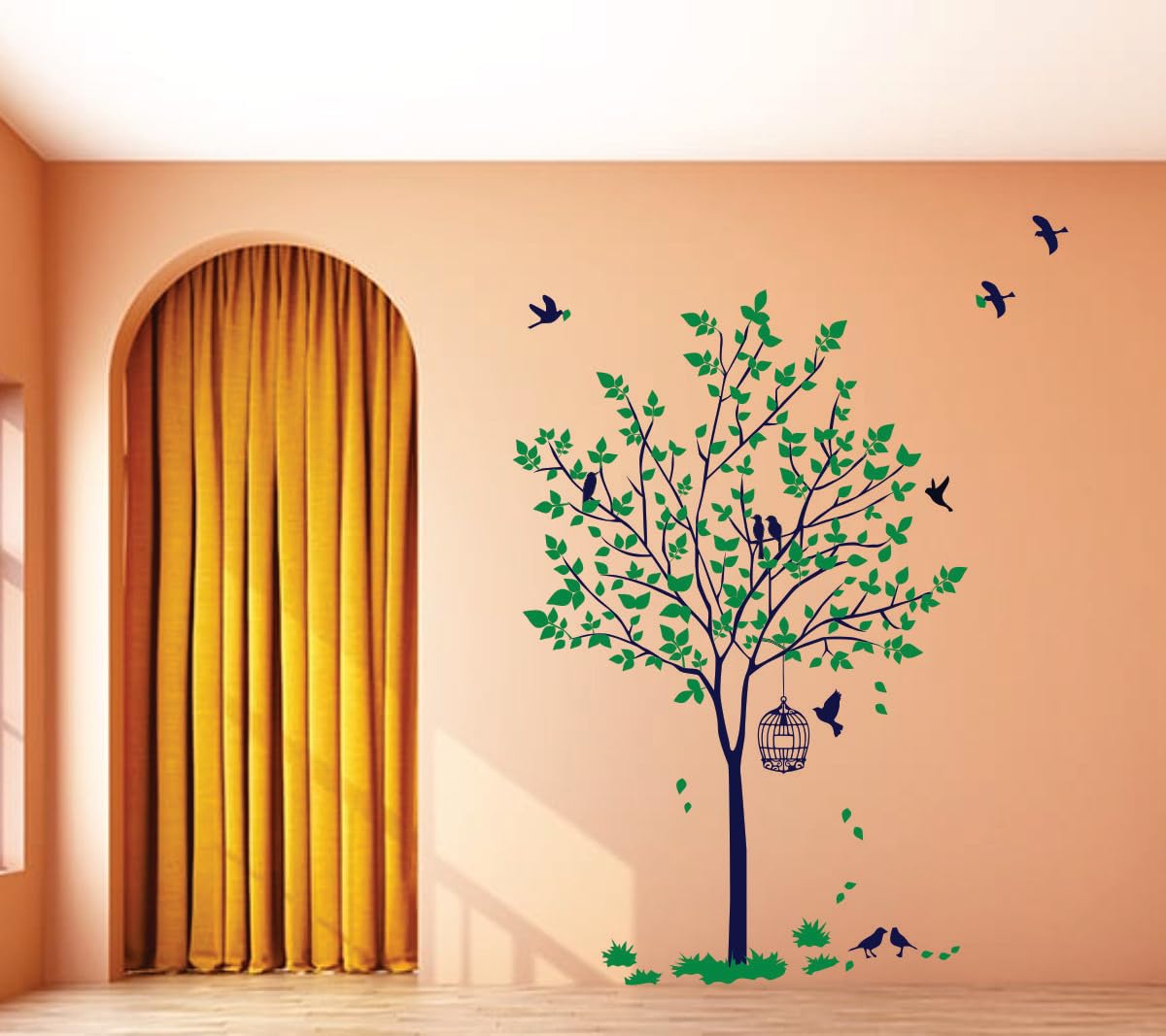 Decor KraftPVC Vinyl 3D Big Size Tree with Birds Wall Sticker – Removable Large Wall Decal for Living Room, Bedroom & Hall Home Decor, Size: 58 Cm X 55 Cm, Multicolour-image-31