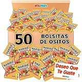 Lote 50 Mini Bolsitas Ositos de Oro Haribo con Tarjeta WikiMark 'Deseo que Te Guste'. Bolsitas de Gominolas Haribo Perfectas para Regalar en Cumpleaños, Halloween, Comuniones o Navidad.