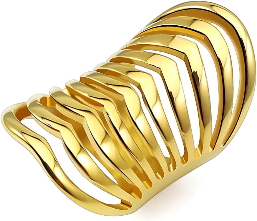 316L Stainless Steel Long Rings for Women 18K Gold Plated Color Open Punk Wedding Bands