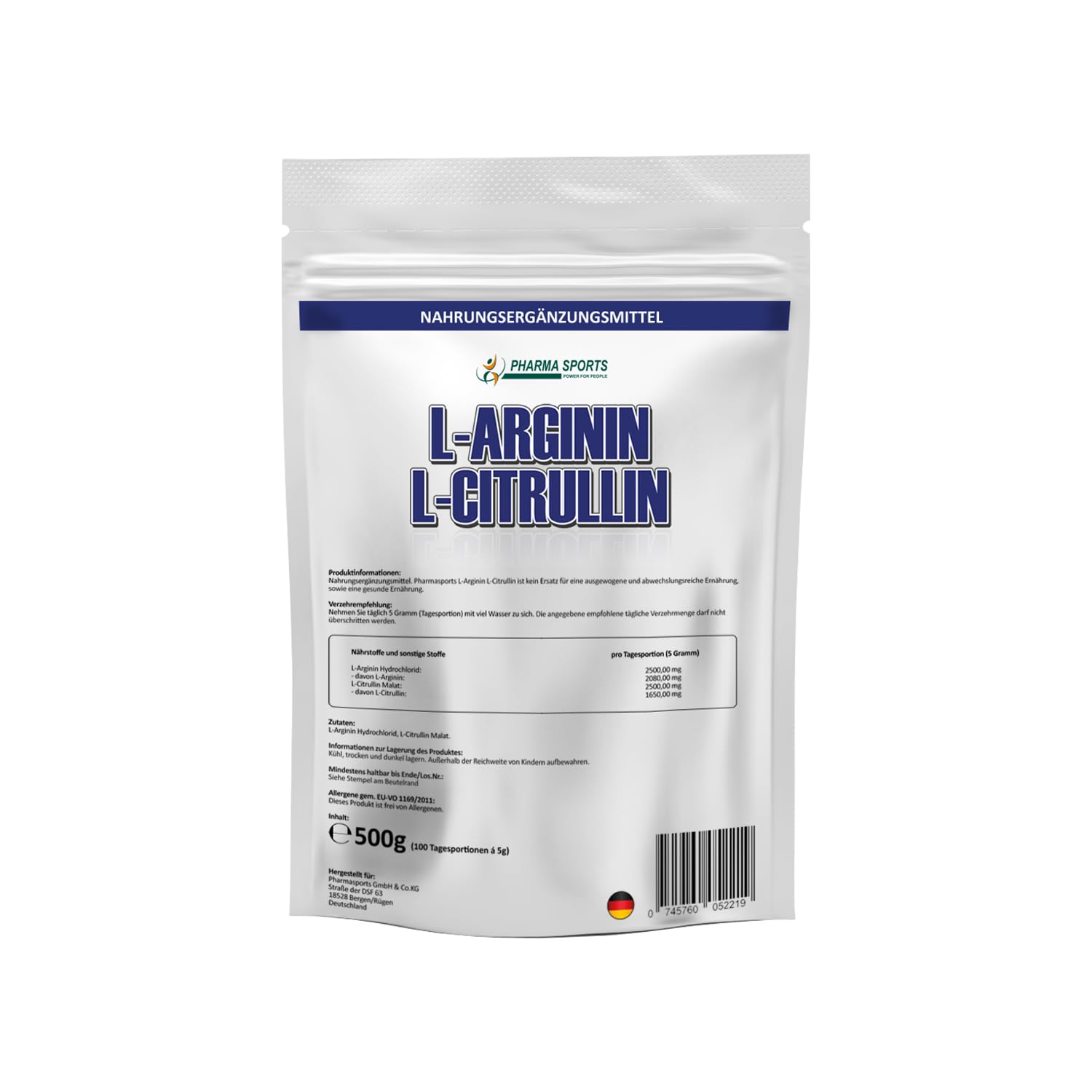 vipstar Arginin Citrullin Mix Pulver hochdosiert - 5000mg L-Citrullin Malat + L-Arginin HCL pro Portion - Fitness, Pump und Bodybuilding - 500g Premiumqualität ohne Zusätze