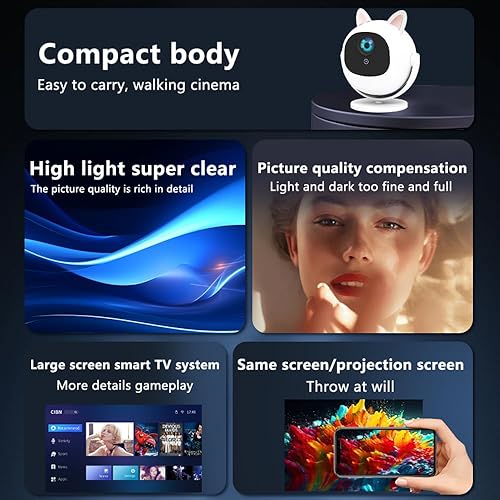 Miniatura 4 de Mini proyector con WiFi y Bluetooth, proyector de películas portátil con rotación de 180°, compatible con Full HD 1080p, Keystone vertical