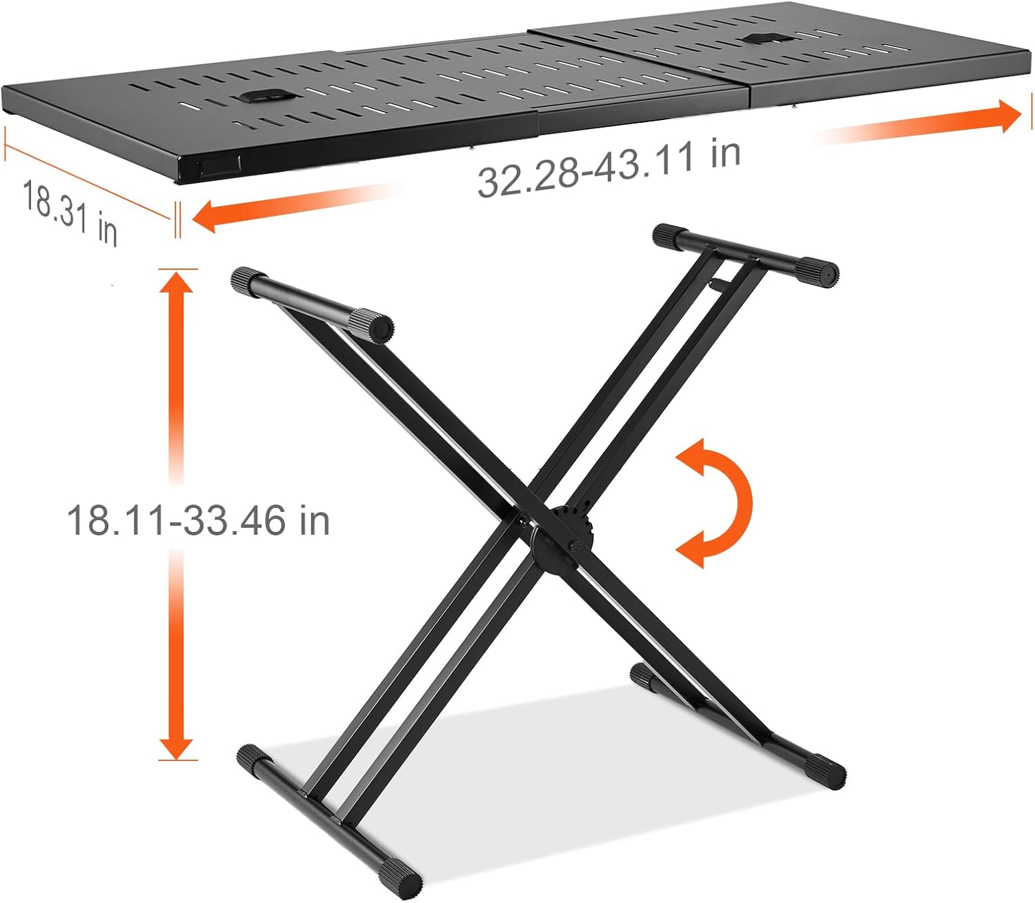 Happybuy DJ Table Stand, (32"-43") x 18" Portable DJ Laptop and Controller Stand, Lightweight DJ Desk DJ Booth Adjustable Height DJ Stand, Foldable Double-X Keyboard Stand & Tabletop
