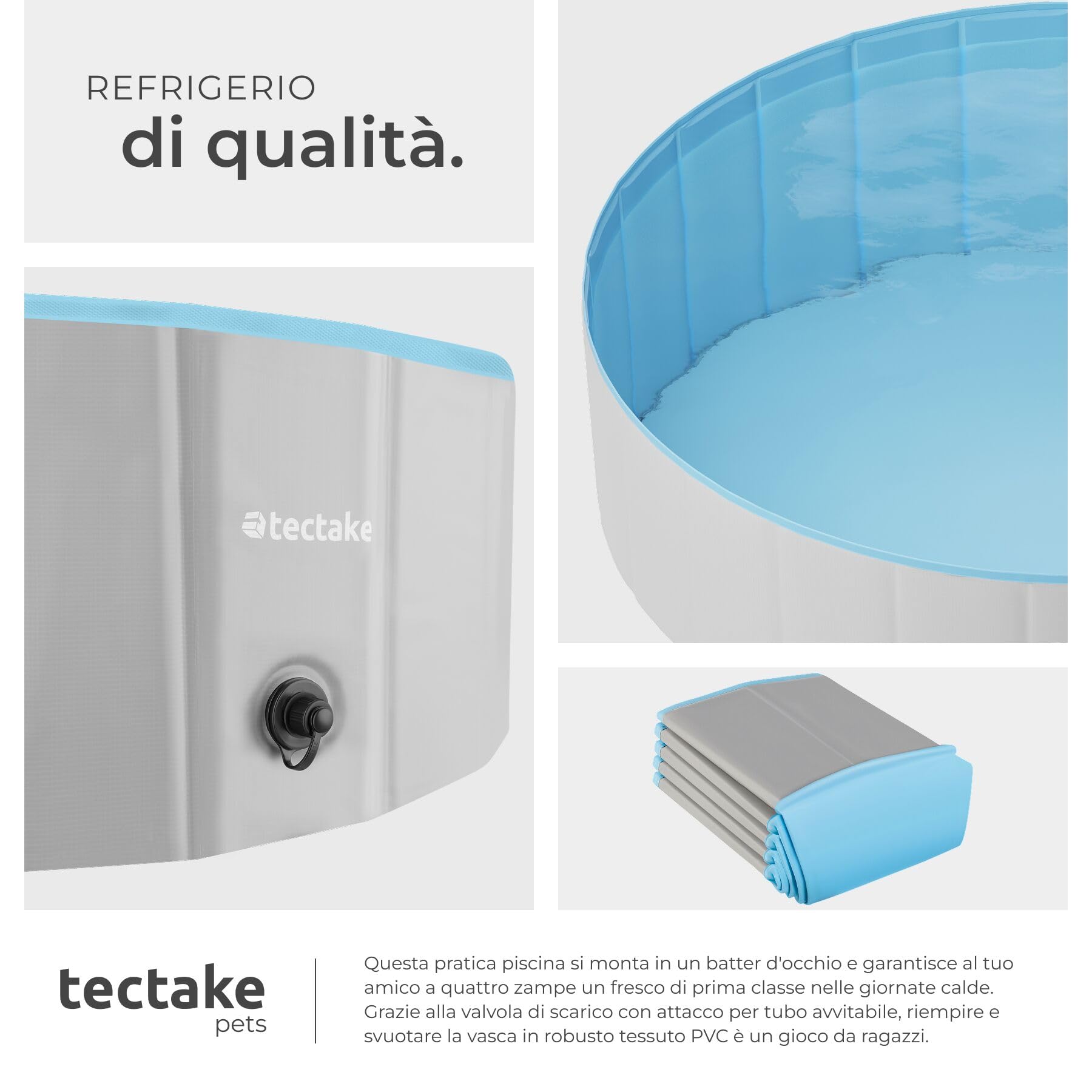 tectake® Piscina per Cani Pieghevole, Fondo Antiscivolo, Pareti Rinforzate, PVC Resistente agli Strappi, con Valvola di Scarico, Piscina Rotonda, Facile da Montare - 120 cm
